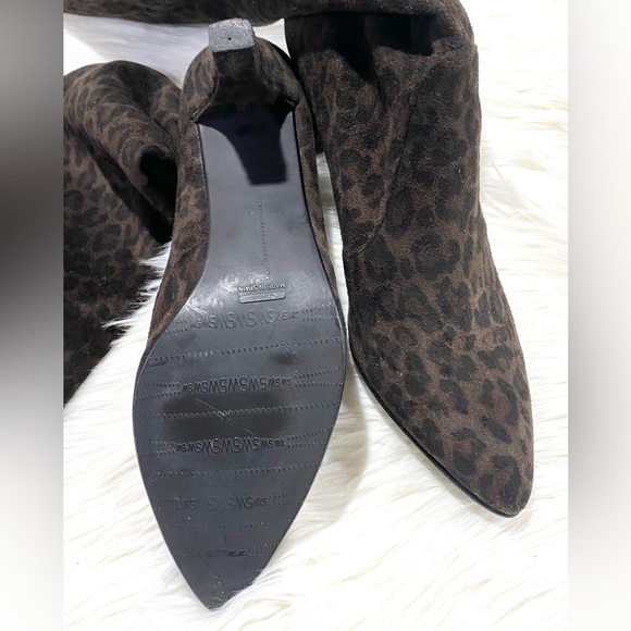 Stuart Weitzman Leopard Suede Knee High Heeled Sock Boots 6 - Picture 3 of 6